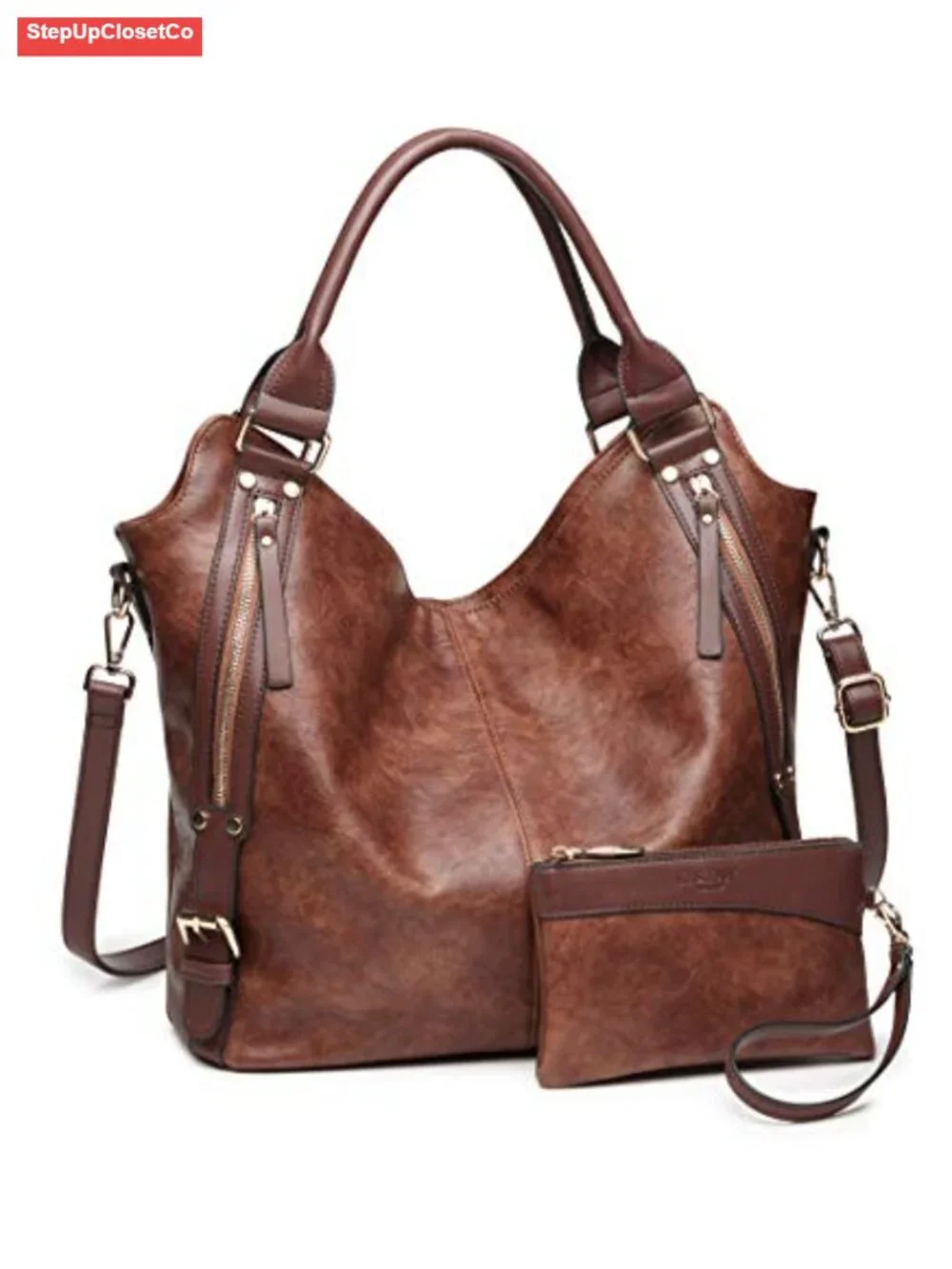 PU Leather Hobo Tote Bag with Adjustable Shoulder Strap